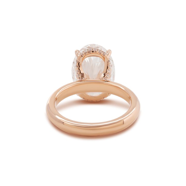 18K Rose Gold 4ct Oval Cut Lab Diamond 4 Claw Prong Hidden - halo Engagement Ring in Knife Edge Band Design - FIORESE JEWELRY