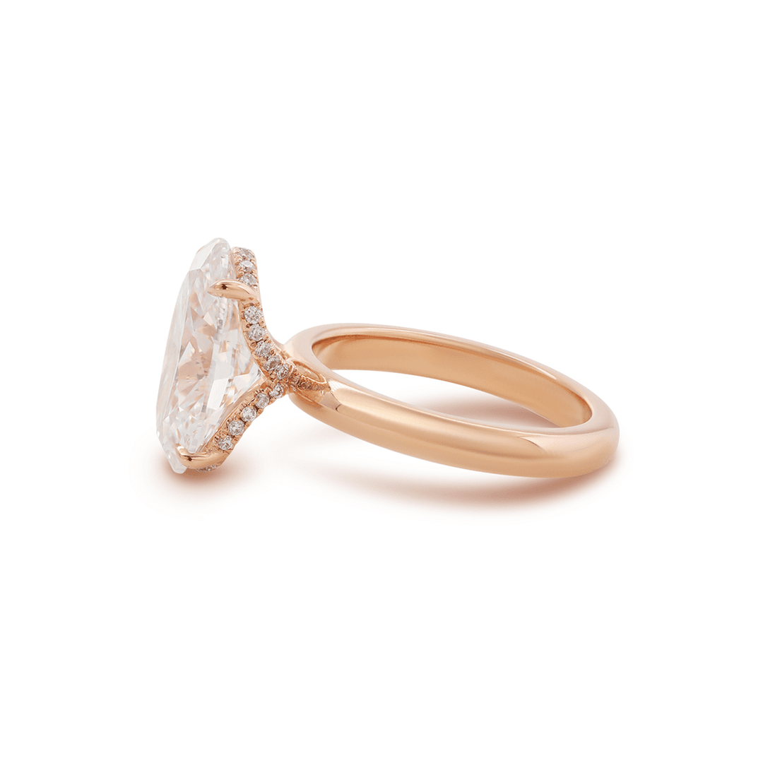 18K Rose Gold 4ct Oval Cut Lab Diamond 4 Claw Prong Hidden - halo Engagement Ring in Knife Edge Band Design - FIORESE JEWELRY