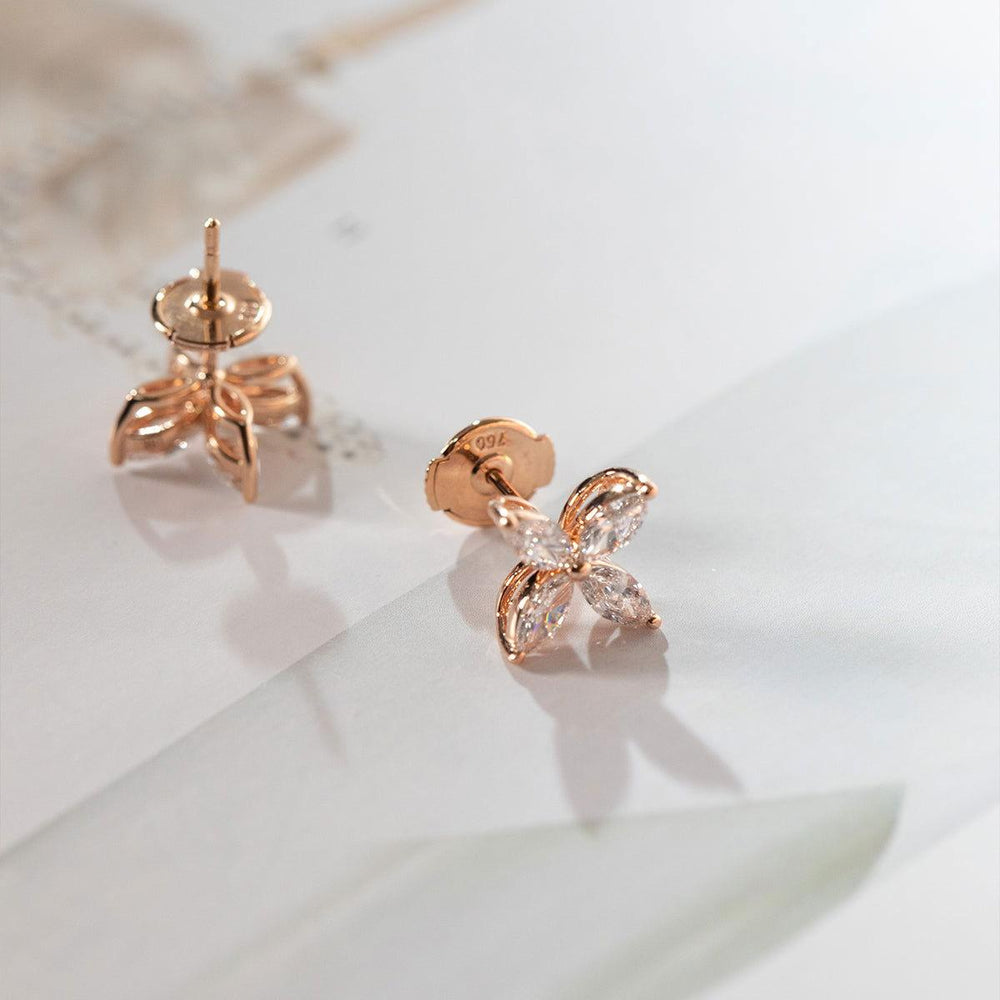 18K Rose Gold Marquise Cut Lab Diamond Flower Stud Earrings - FIORESE JEWELRY