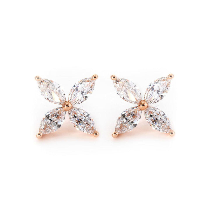 18K Rose Gold Marquise Cut Lab Diamond Flower Stud Earrings - FIORESE JEWELRY