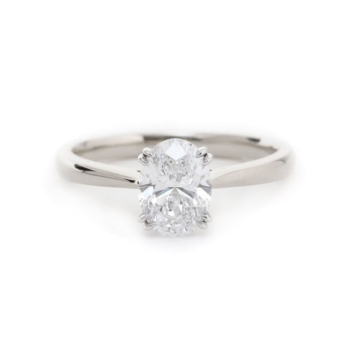 18K White Gold 1 Carat Oval Diamond Ring with Tapered Band and Cathedral Setting - FIORESE JEWELRY