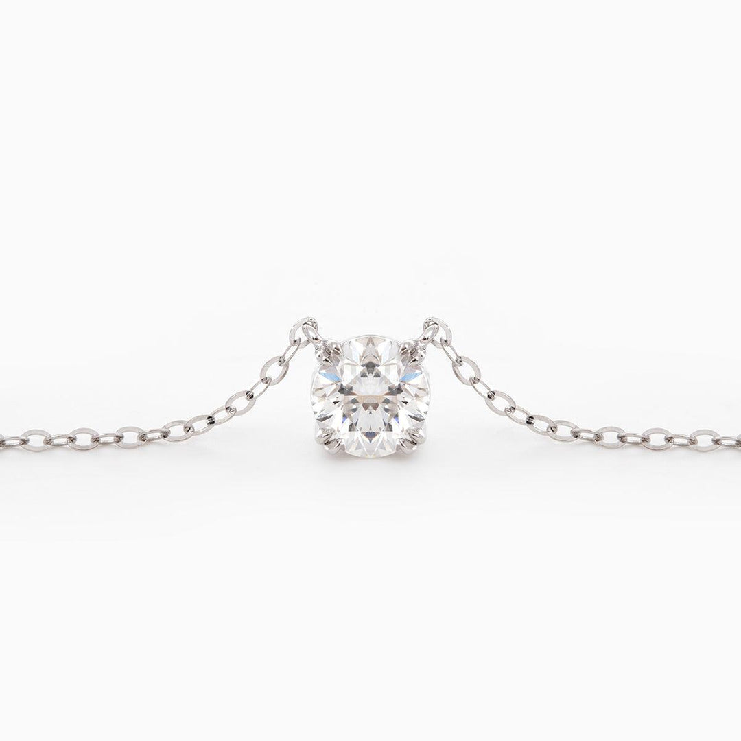 18K White Gold 1ct Round Lab Diamond Double Prong Basket Setting Necklace - FIORESE JEWELRY