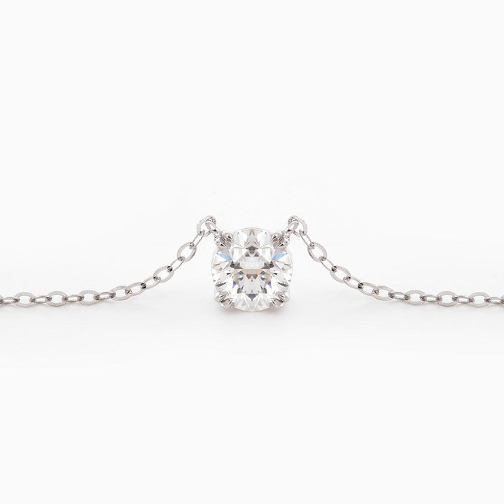 18K White Gold 1ct Round Lab Diamond Double Prong Basket Setting Necklace - FIORESE JEWELRY
