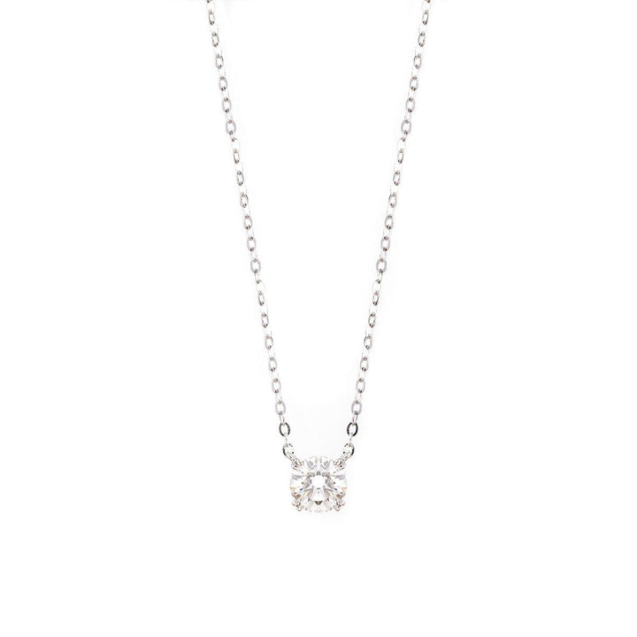 18K White Gold 1ct Round Lab Diamond Double Prong Basket Setting Necklace - FIORESE JEWELRY