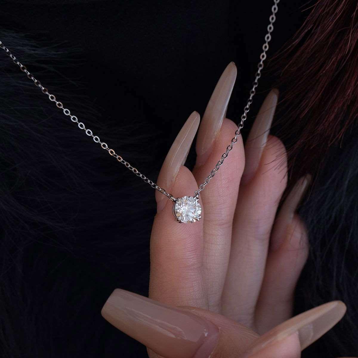 18K White Gold 1ct Round Lab Diamond Double Prong Basket Setting Necklace