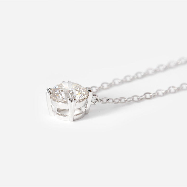 18K White Gold 1ct Round Lab Diamond Double Prong Basket Setting Necklace - FIORESE JEWELRY