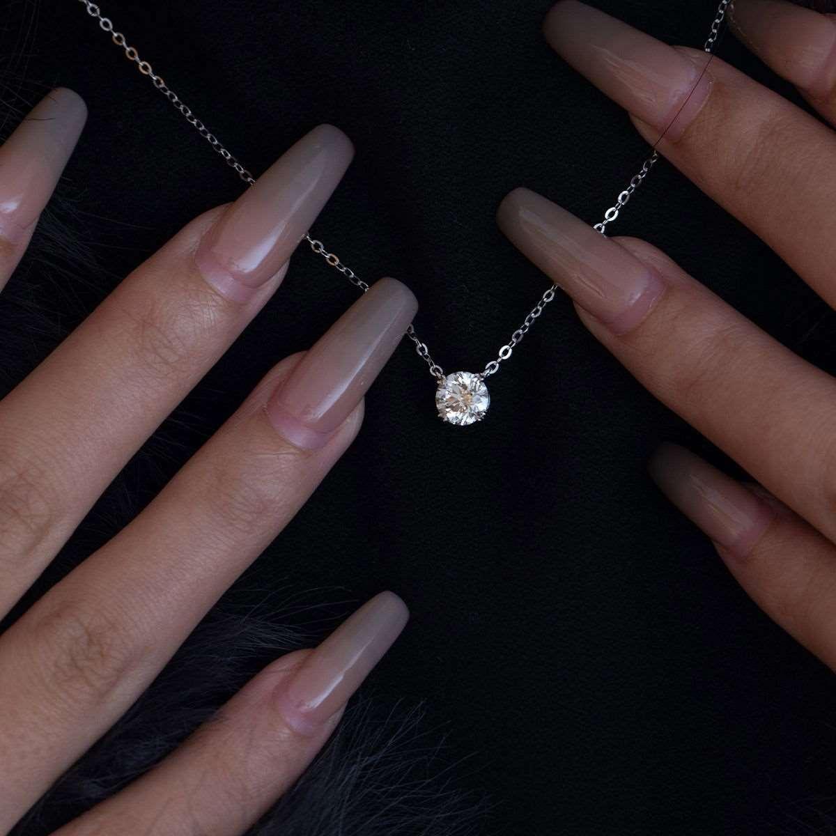 18K White Gold 1ct Round Lab Diamond Double Prong Basket Setting Necklace - FIORESE JEWELRY