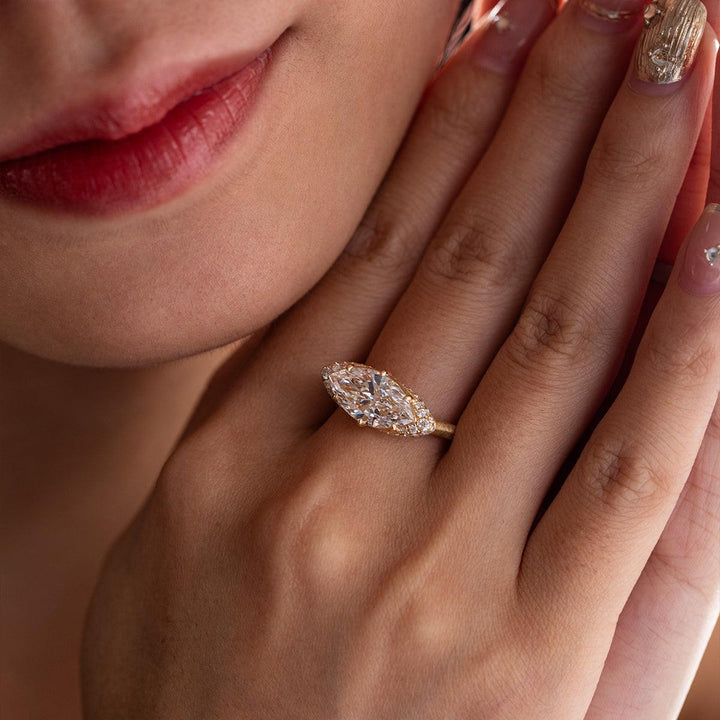 18K White Gold 2.5ct Marquise Cut Lab Diamond Halo Ring - FIORESE JEWELRY