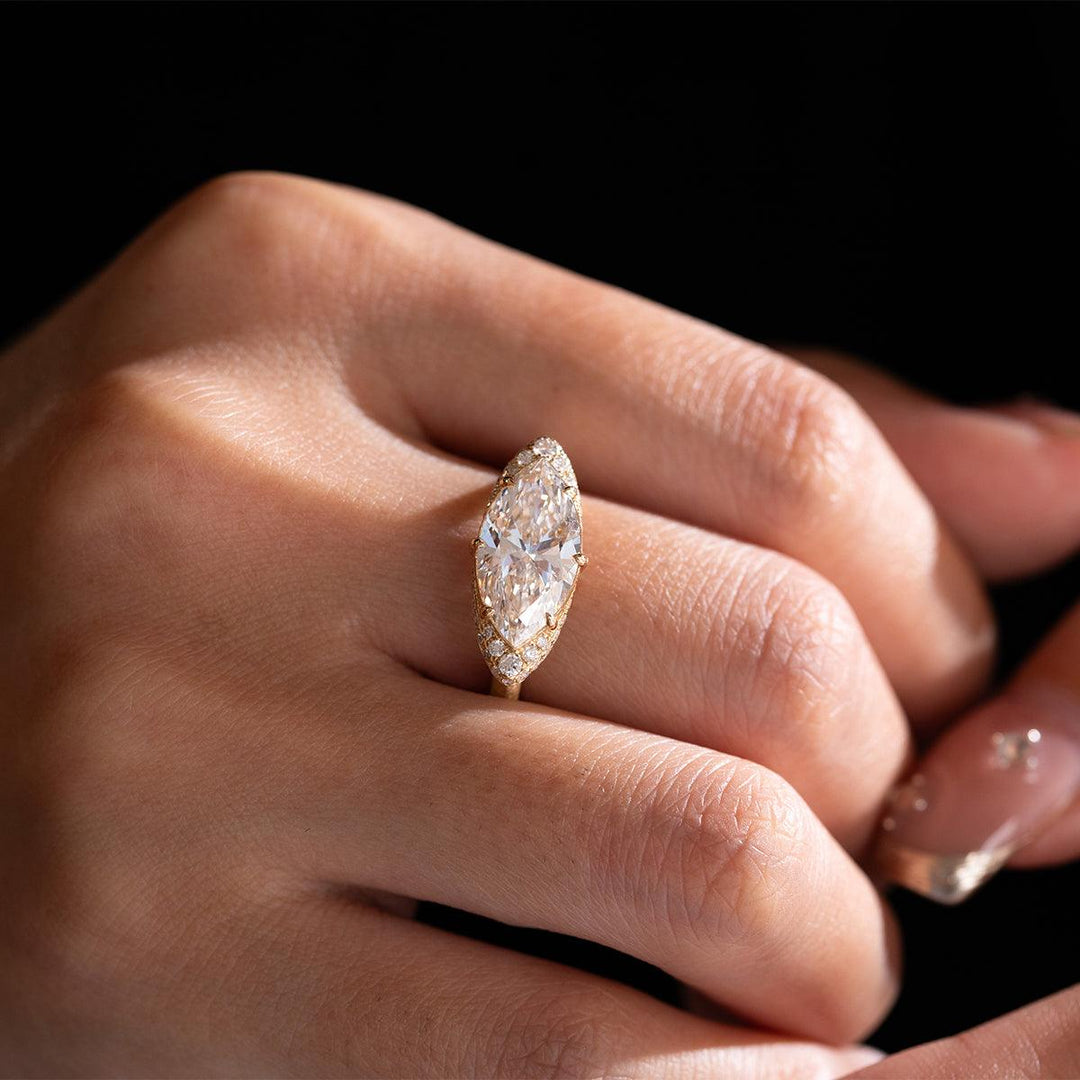 18K White Gold 2.5ct Marquise Cut Lab Diamond Halo Ring - FIORESE JEWELRY