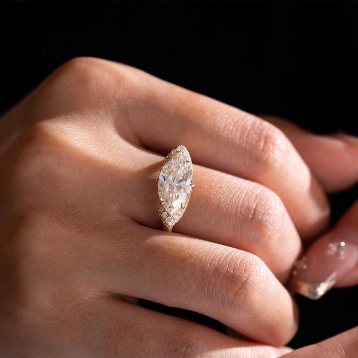 18K White Gold 2.5ct Marquise Cut Lab Diamond Halo Ring - FIORESE JEWELRY