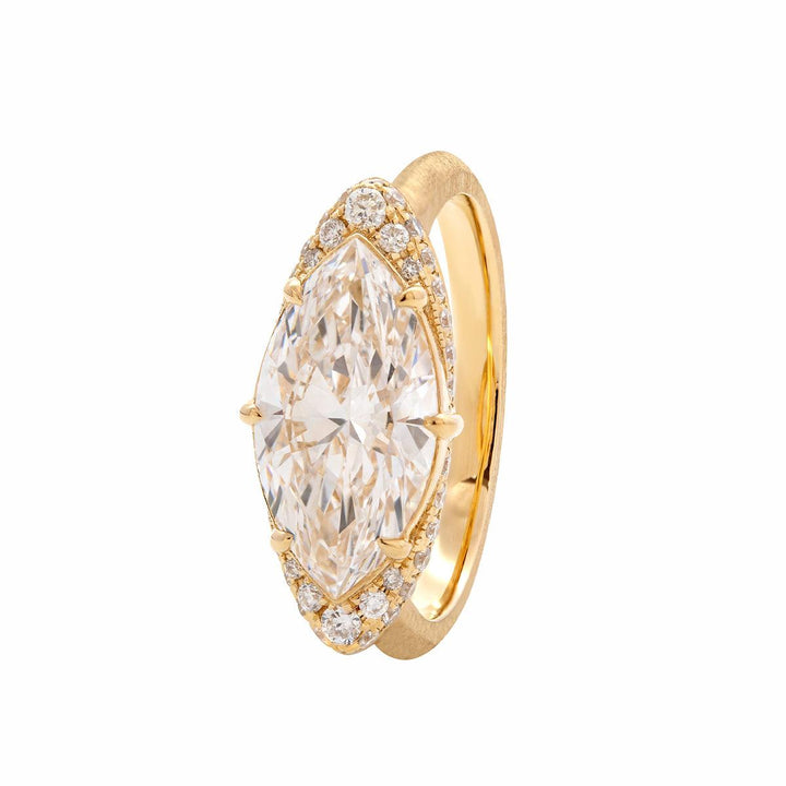 18K White Gold 2.5ct Marquise Cut Lab Diamond Halo Ring - FIORESE JEWELRY