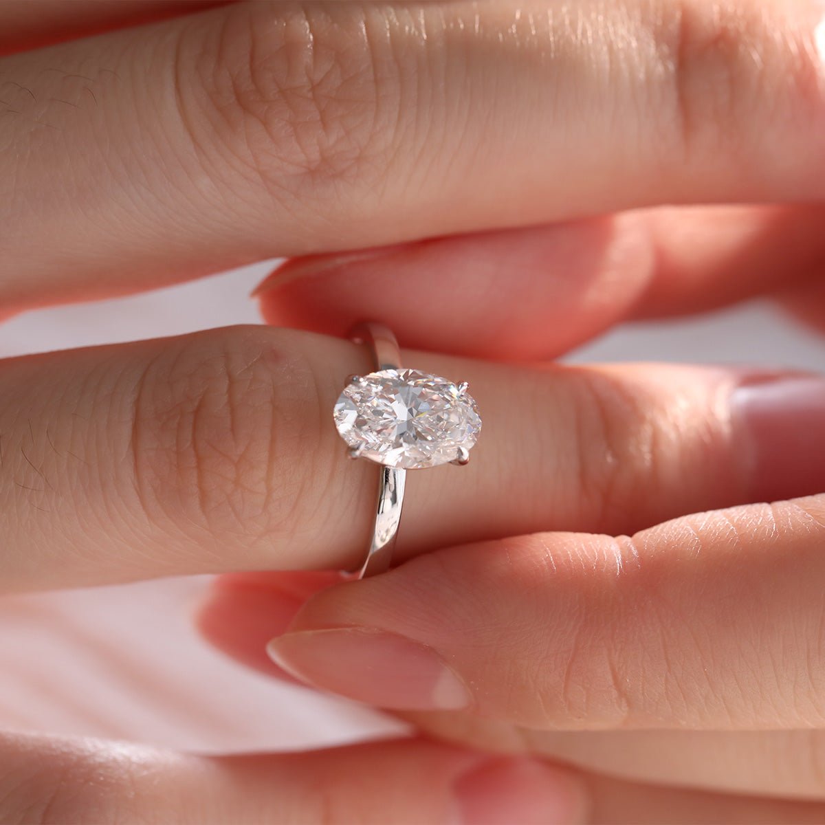 18K White Gold 2ct Oval Cut Lab Diamond Slim Band Solitaire Ring - FIORESE JEWELRY