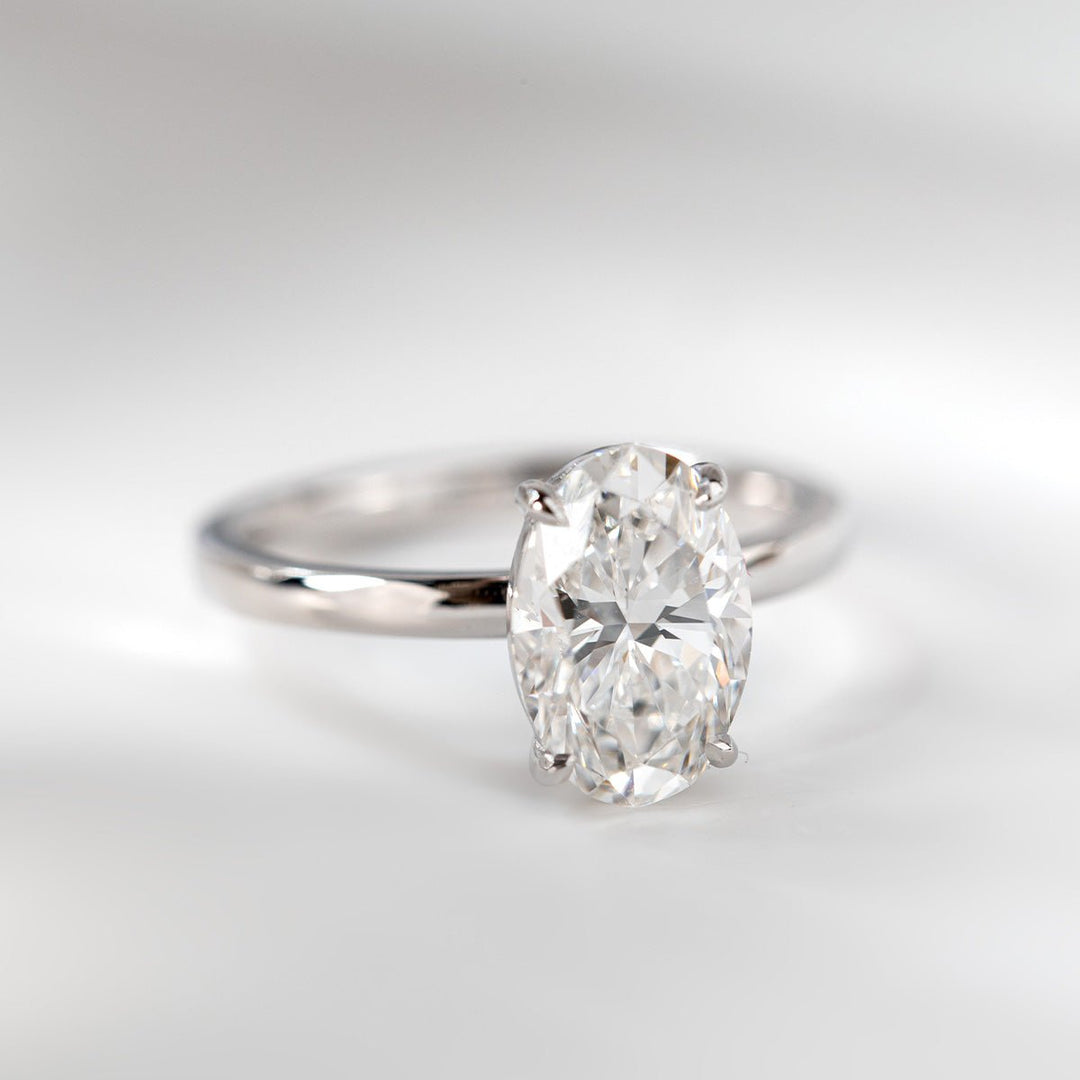 18K White Gold 2ct Oval Cut Lab Diamond Slim Band Solitaire Ring - FIORESE JEWELRY