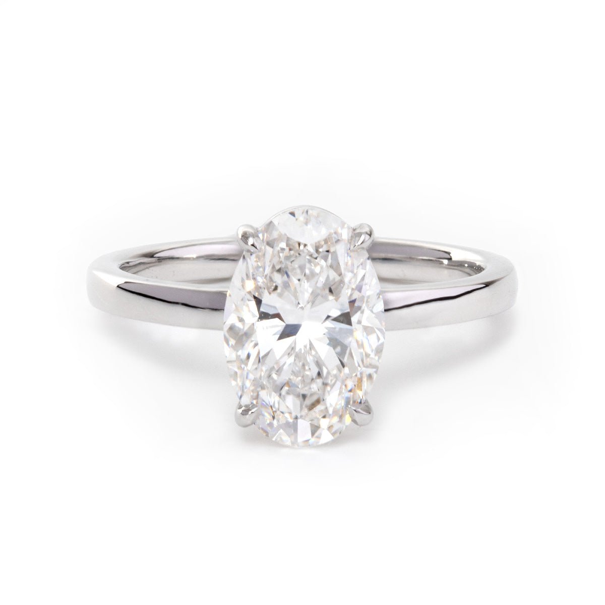 18K White Gold 2ct Oval Cut Lab Diamond Slim Band Solitaire Ring - FIORESE JEWELRY