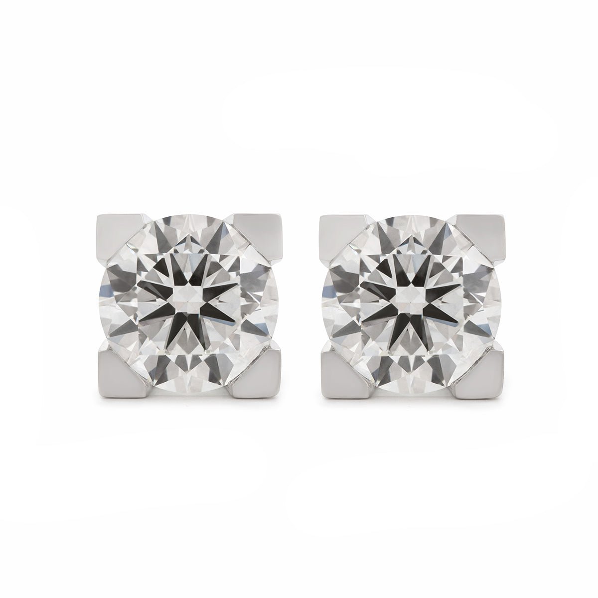 18K White Gold 3 ct tw Round Lab Diamond W & H Shaped Setting Stud Errings - FIORESE JEWELRY