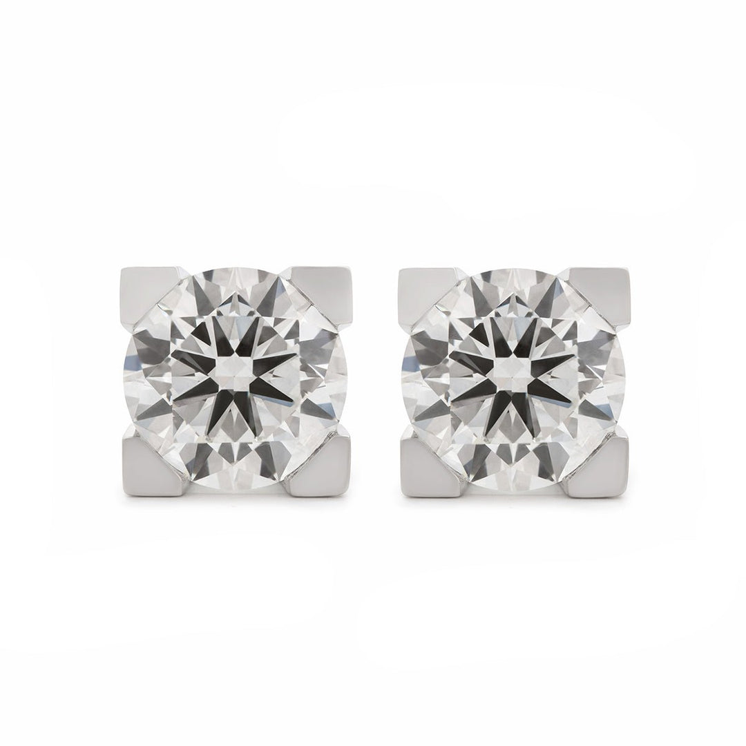 18K White Gold 3 ct tw Round Lab Diamond W & H Shaped Setting Stud Errings - FIORESE JEWELRY