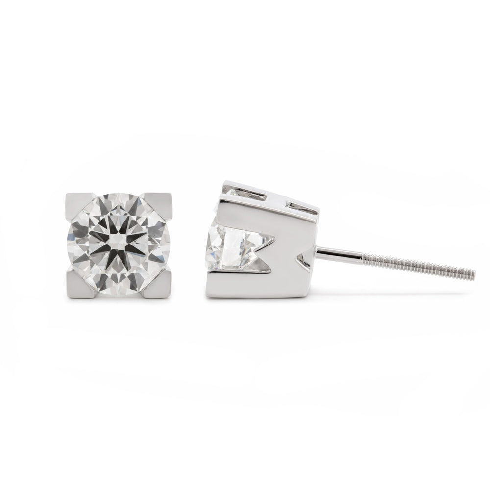 18K White Gold 3 ct tw Round Lab Diamond W & H Shaped Setting Stud Errings - FIORESE JEWELRY