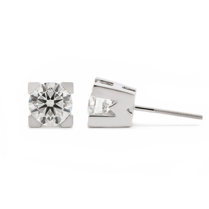 18K White Gold 3 ct tw Round Lab Diamond W &amp; H Shaped Setting Stud Errings - FIORESE JEWELRY