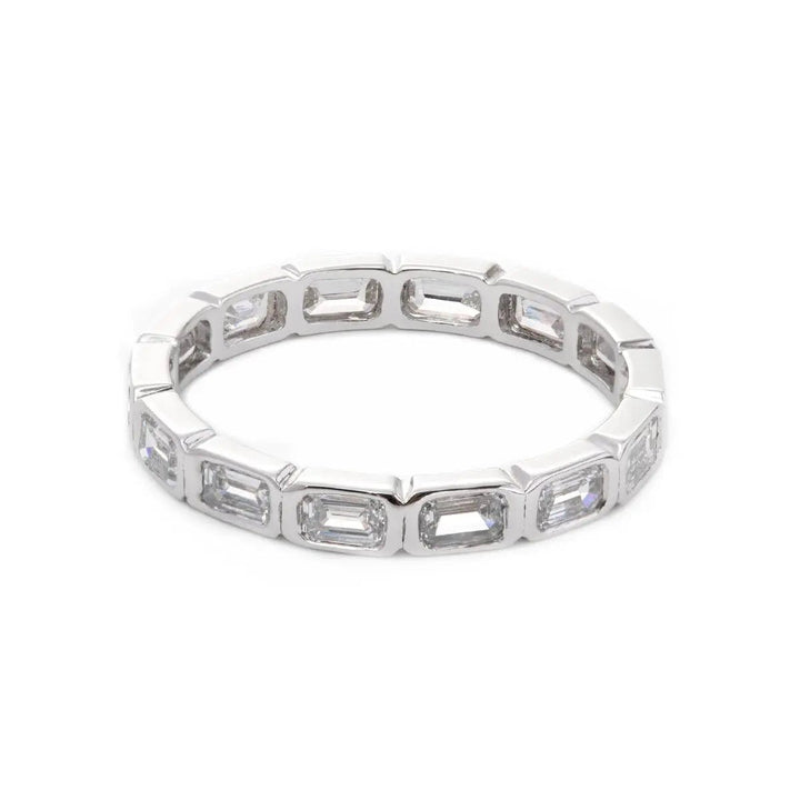 18K White Gold Emerald Cut Lab Diamond Bezel Eternity Ring - FIORESE JEWELRY