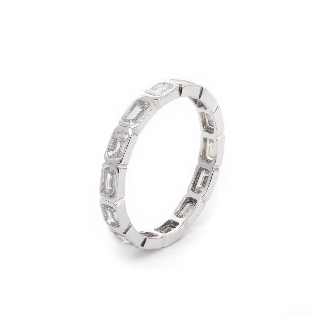 18K White Gold Emerald Cut Lab Diamond Bezel Eternity Ring - FIORESE JEWELRY