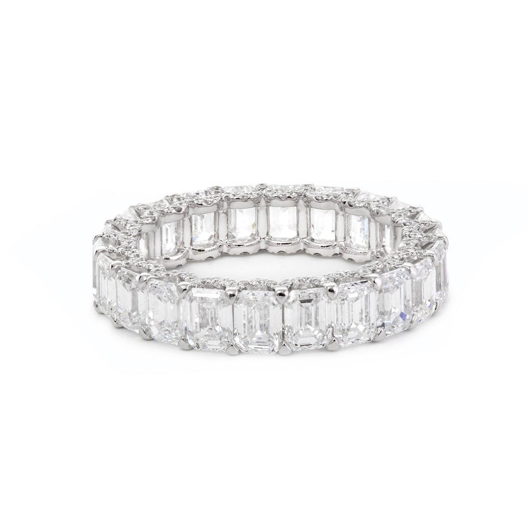 18K White Gold Emerald Cut & Round Cut Lab Diamond Eternity Ring - FIORESE JEWELRY