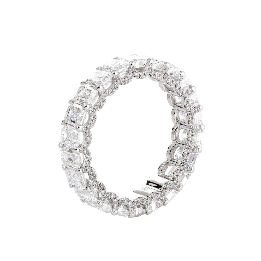 18K White Gold Emerald Cut & Round Cut Lab Diamond Eternity Ring - FIORESE JEWELRY