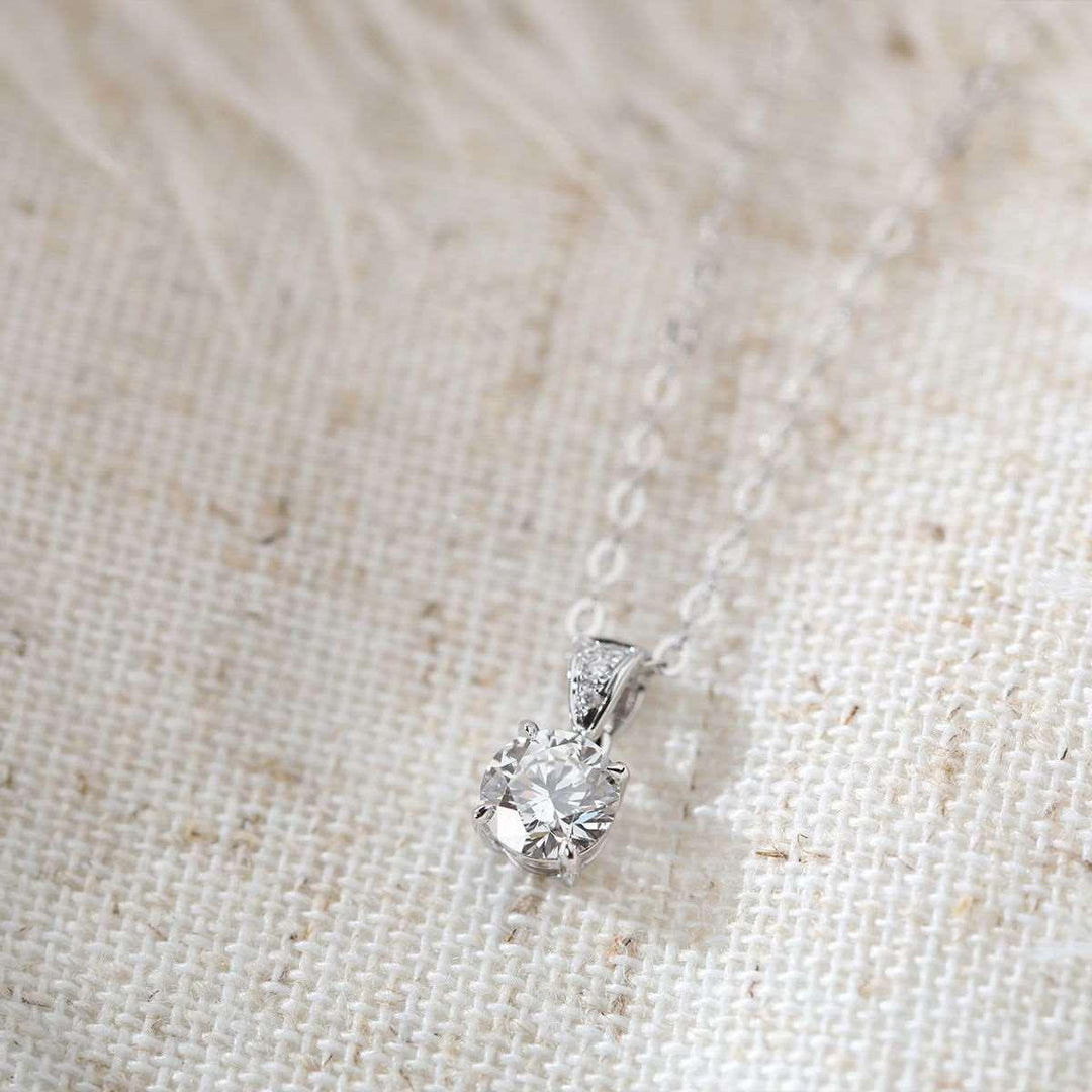 18K White Gold Round Brilliant Cut Lab Diamond Four Claw Prongs Basket Setting Pendant Necklace - FIORESE JEWELRY