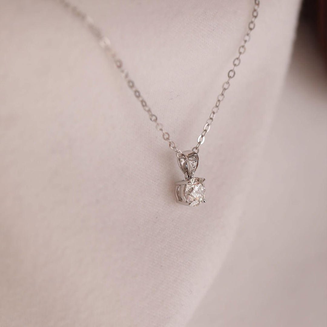 18K White Gold Round Brilliant Cut Lab Diamond Four Claw Prongs Basket Setting Pendant Necklace - FIORESE JEWELRY