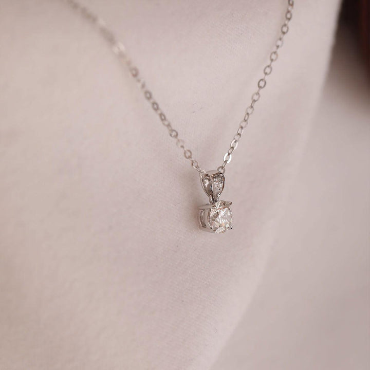 18K White Gold Round Brilliant Cut Lab Diamond Four Claw Prongs Basket Setting Pendant Necklace - FIORESE JEWELRY