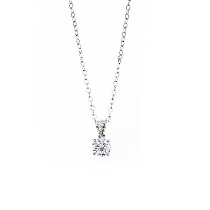 18K White Gold Round Brilliant Cut Lab Diamond Four Claw Prongs Basket Setting Pendant Necklace - FIORESE JEWELRY