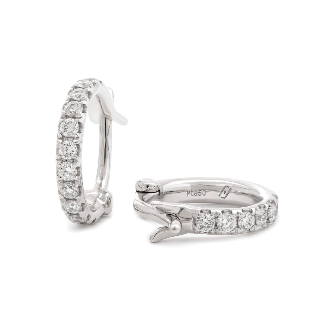 18K White Gold Round Cut Lab Diamond Huggie Earrings - FIORESE JEWELRY