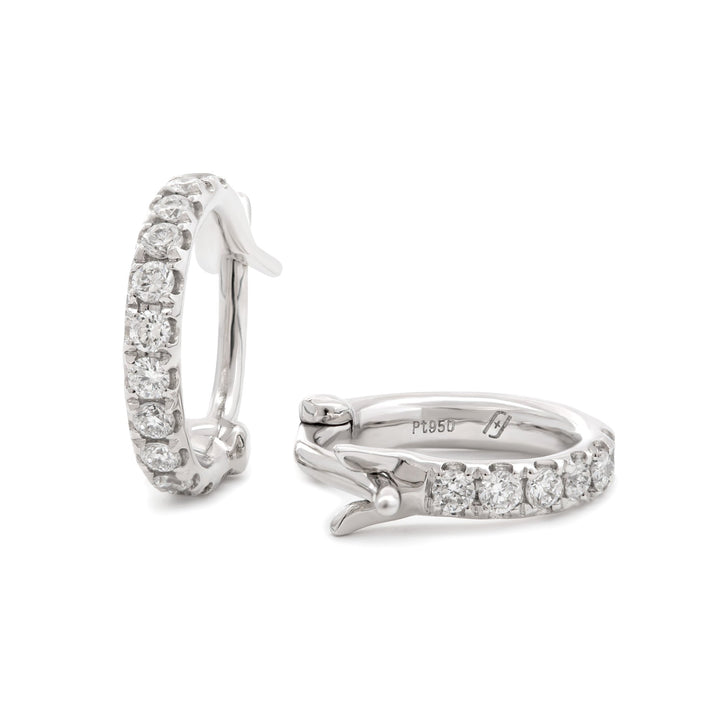 18K White Gold Round Cut Lab Diamond Huggie Earrings - FIORESE JEWELRY