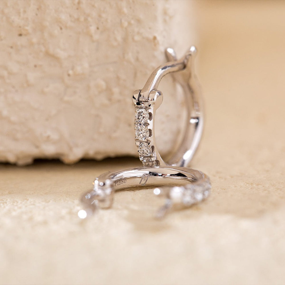 18K White Gold Round Cut Lab Diamond Huggie Earrings - FIORESE JEWELRY