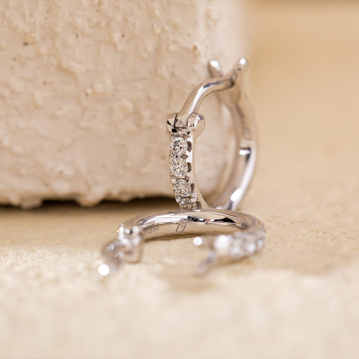 18K White Gold Round Cut Lab Diamond Huggie Earrings - FIORESE JEWELRY
