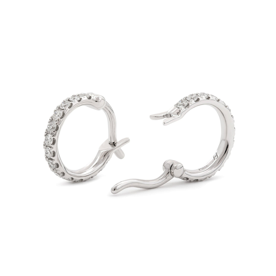 18K White Gold Round Cut Lab Diamond Huggie Earrings - FIORESE JEWELRY