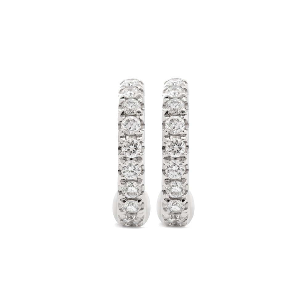 18K White Gold Round Cut Lab Diamond Huggie Earrings - FIORESE JEWELRY