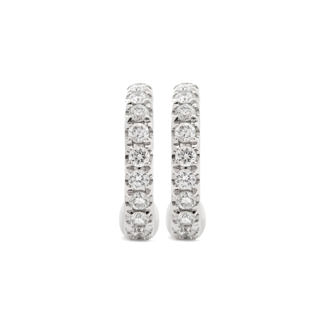 18K White Gold Round Cut Lab Diamond Huggie Earrings - FIORESE JEWELRY