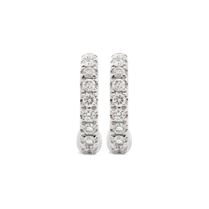 18K White Gold Round Cut Lab Diamond Huggie Earrings - FIORESE JEWELRY