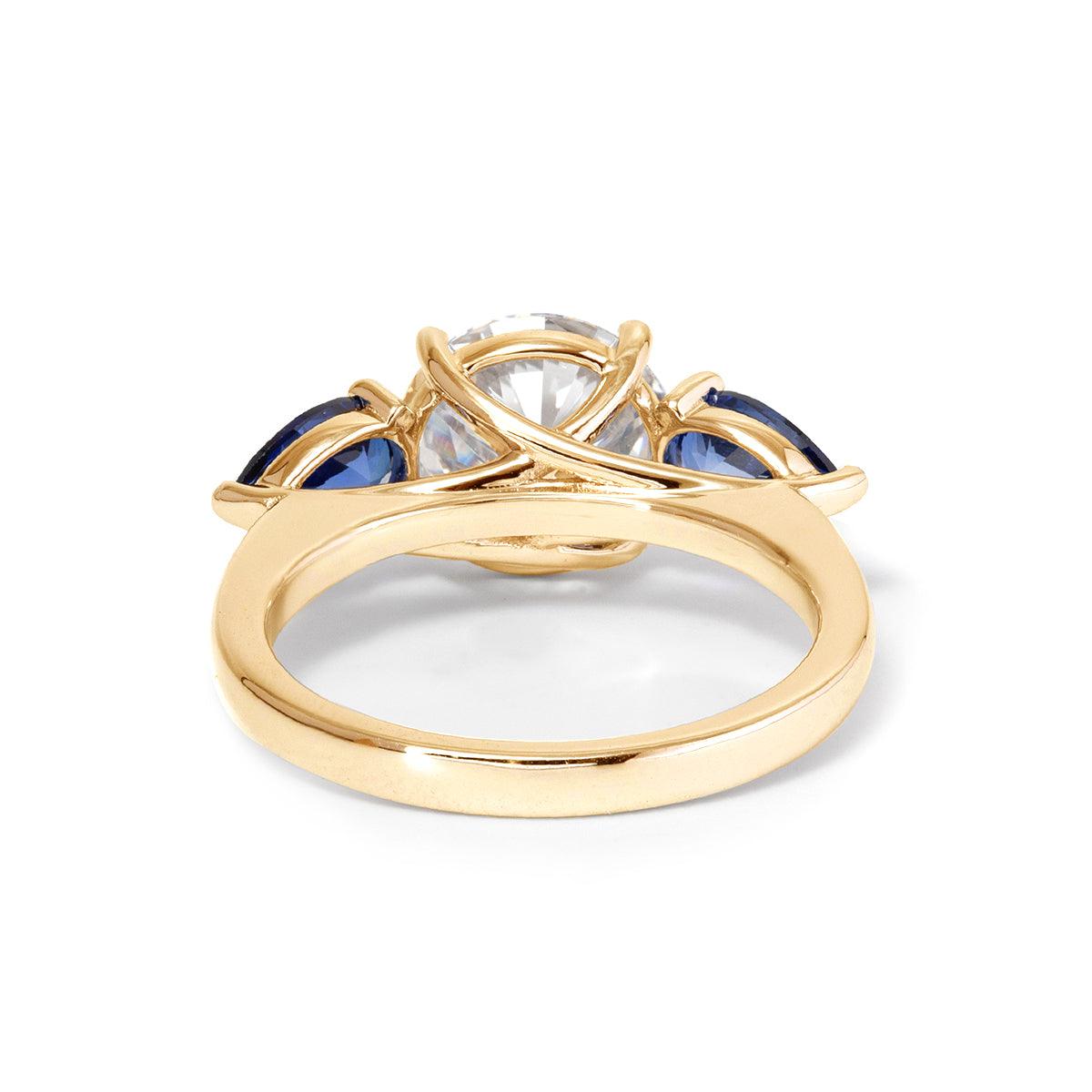 Round Lab Diamond and Pear-Cut Lab Sapphire Three-Stone Ring with Braided Setting
