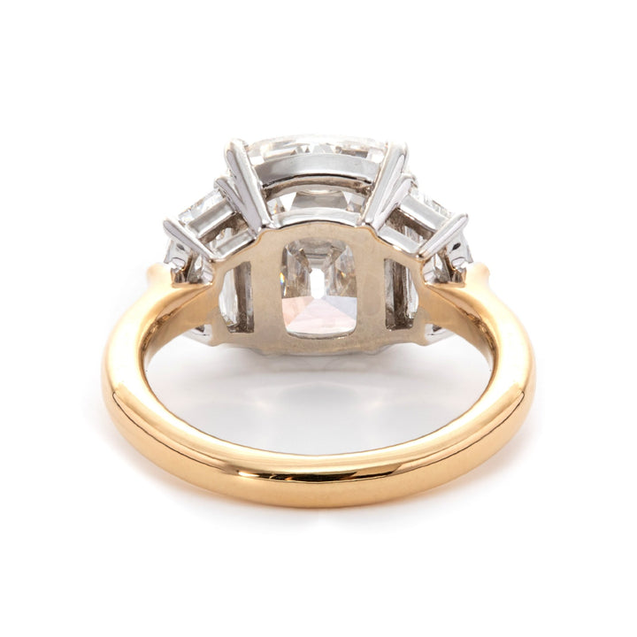 18K White Gold &amp; Yellow Gold 4.5ct Old Mine Cut &amp; Step cut Eldorado Lab Diamond Three Stone Ring - FIORESE JEWELRY