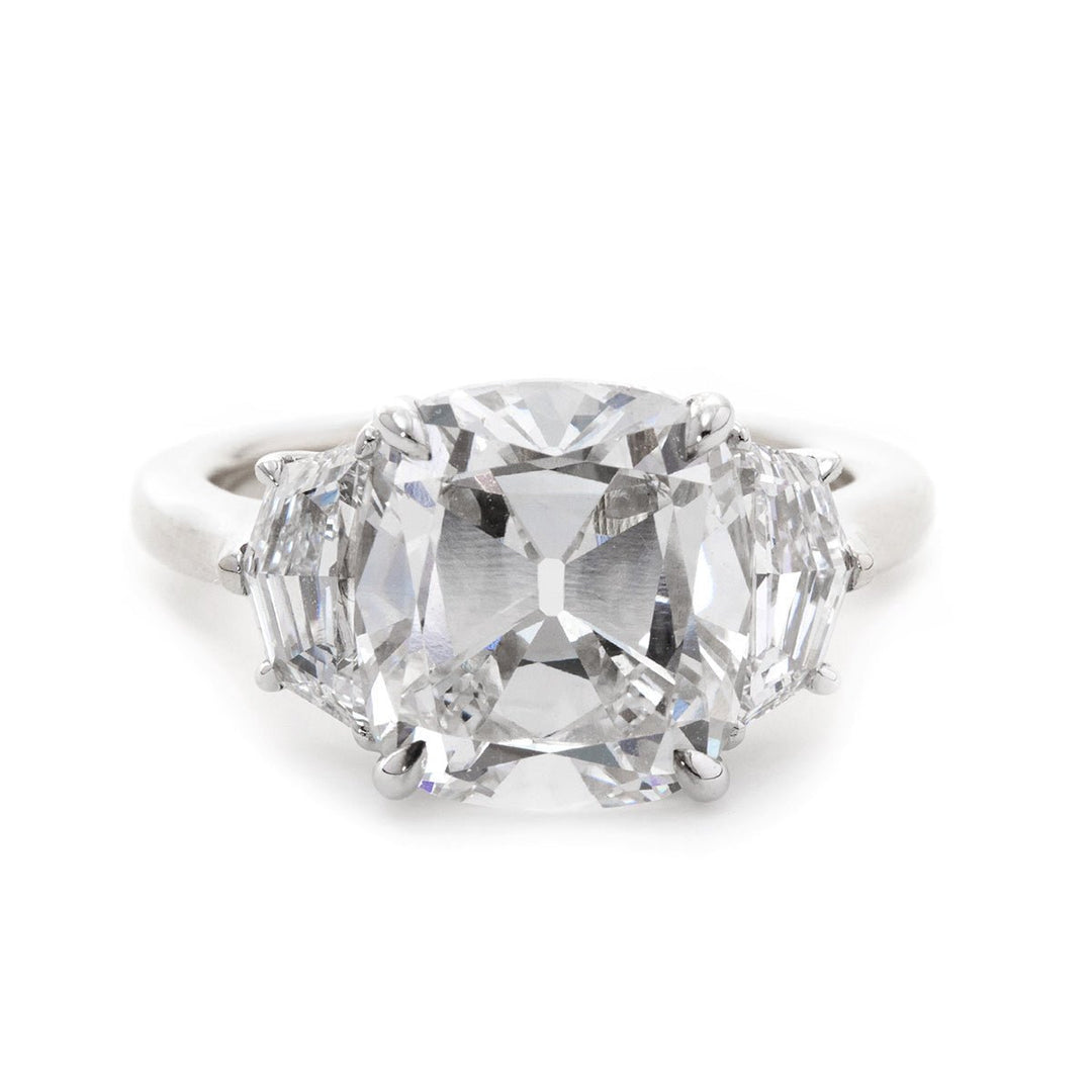 18K White Gold &amp; Yellow Gold 4.5ct Old Mine Cut &amp; Step cut Eldorado Lab Diamond Three Stone Ring - FIORESE JEWELRY