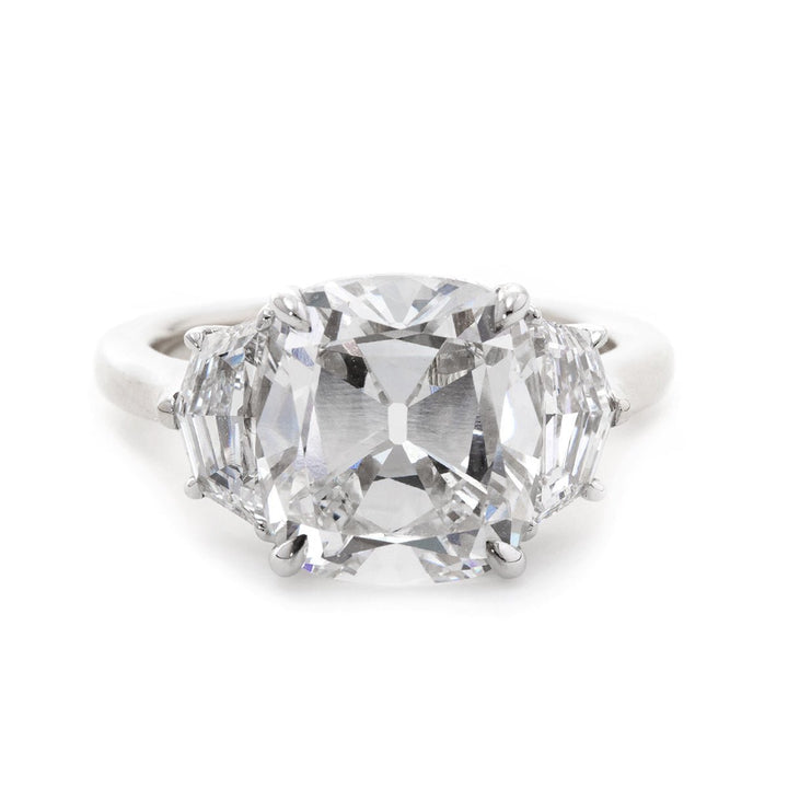 18K White Gold &amp; Yellow Gold 4.5ct Old Mine Cut &amp; Step cut Eldorado Lab Diamond Three Stone Ring - FIORESE JEWELRY