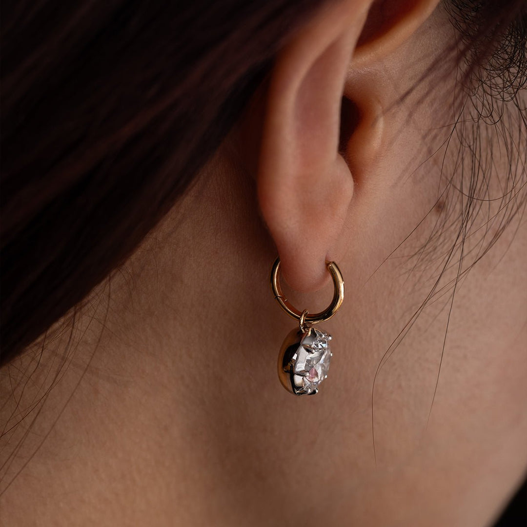 18K Yellow and White Gold 6 ct tw Round Cut Diamond Bezel Hoop Earrings - FIORESE JEWELRY
