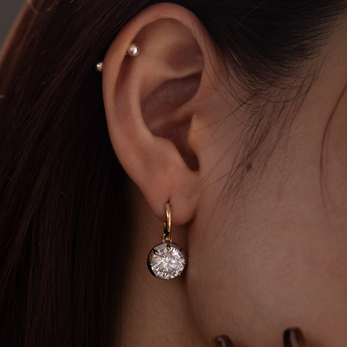 18K Yellow and White Gold 6 ct tw Round Cut Diamond Bezel Hoop Earrings - FIORESE JEWELRY