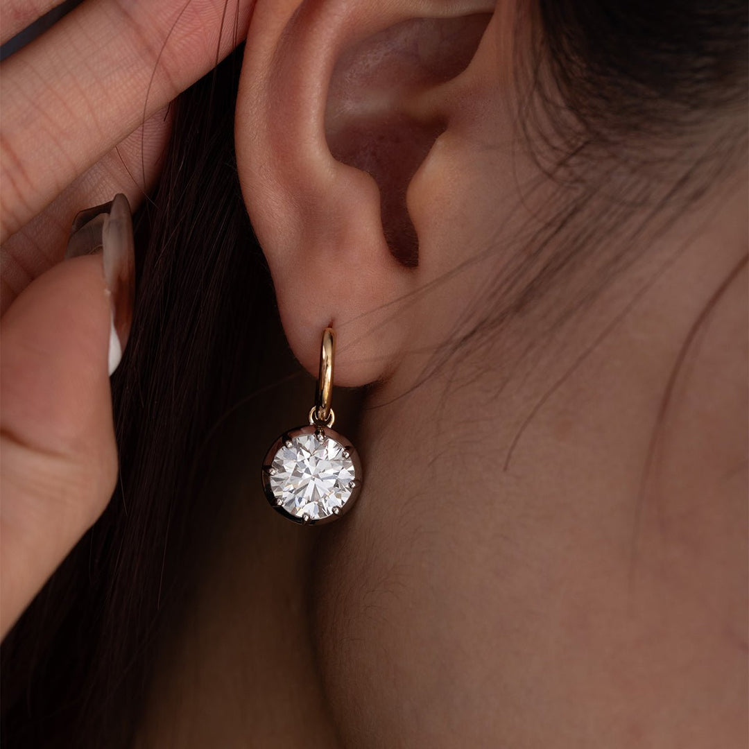 18K Yellow and White Gold 6 ct tw Round Cut Diamond Bezel Hoop Earrings - FIORESE JEWELRY