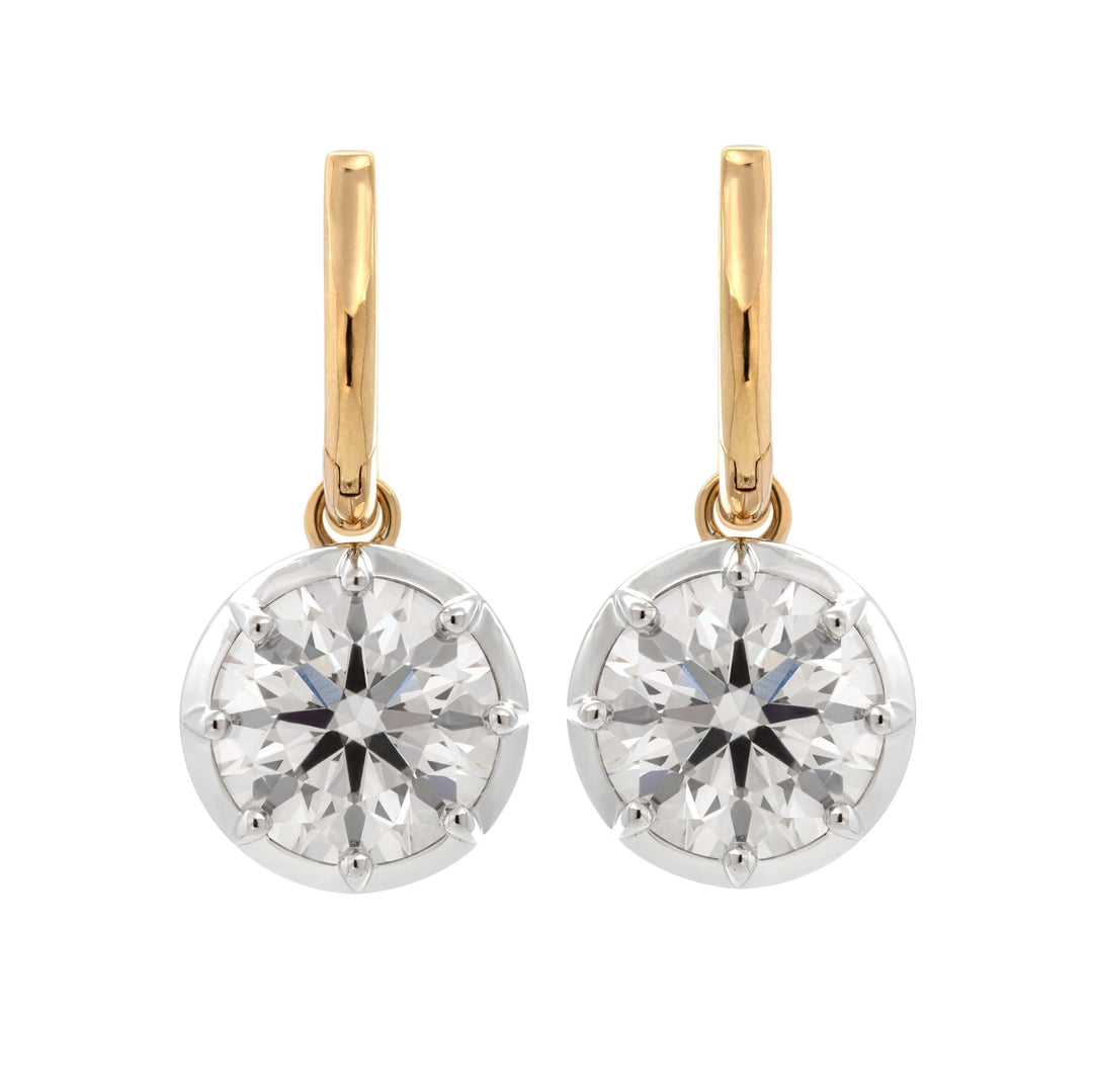 18K Yellow and White Gold 6 ct tw Round Cut Diamond Bezel Hoop Earrings - FIORESE JEWELRY