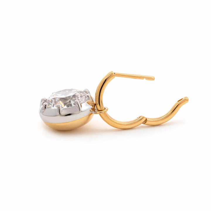 18K Yellow and White Gold 6 ct tw Round Cut Diamond Bezel Hoop Earrings - FIORESE JEWELRY