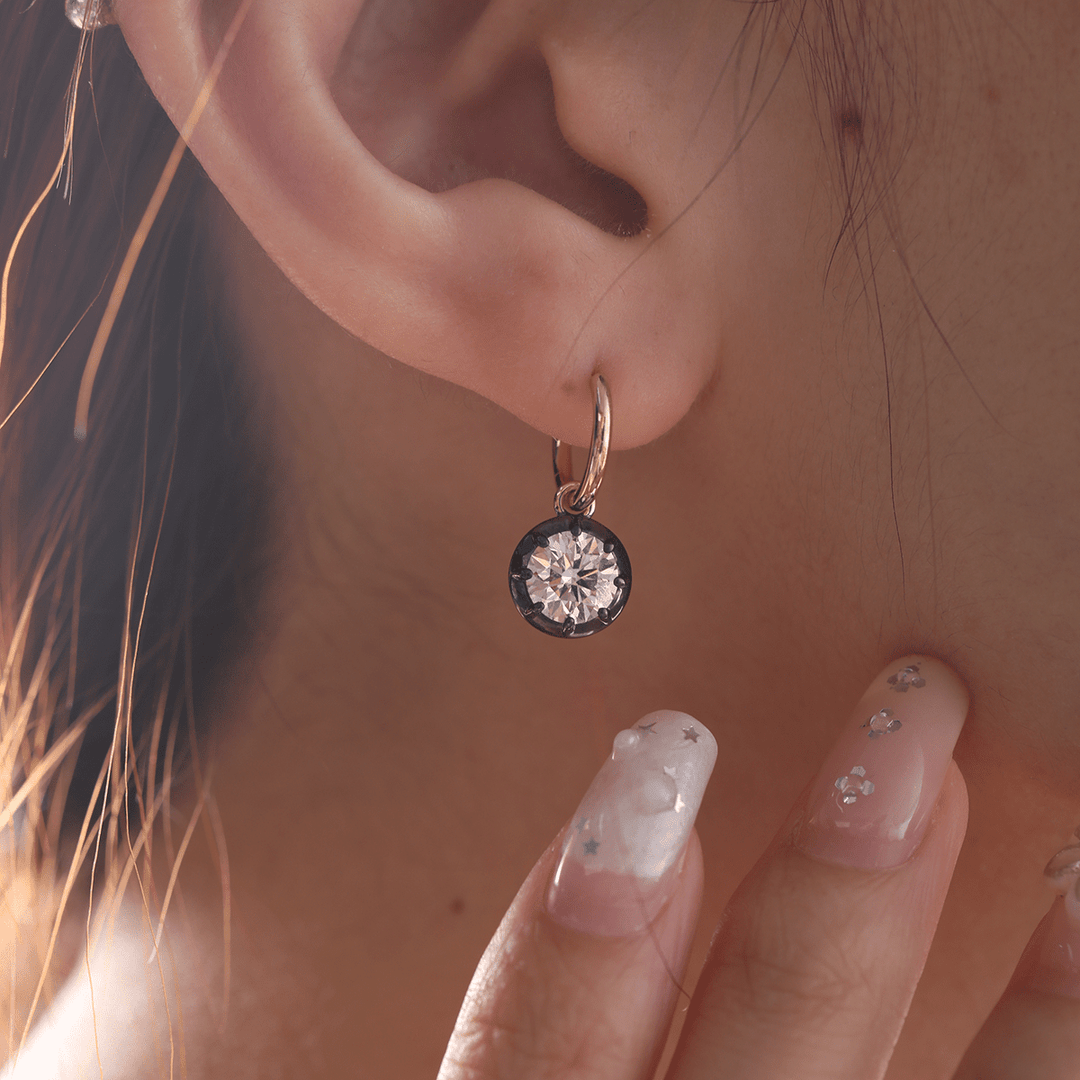 18K Yellow and White Gold with Black Rhodium Plated 2 ct tw Round Cut Diamond Bezel Hoop Earrings - FIORESE JEWELRY