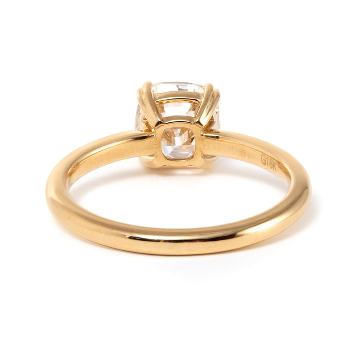 18k Yellow Gold 1.5 Carat Old Mine Cut Lab Diamond Double Prong Setting Vintage Solitaire Engagement Ring - FIORESE JEWELRY