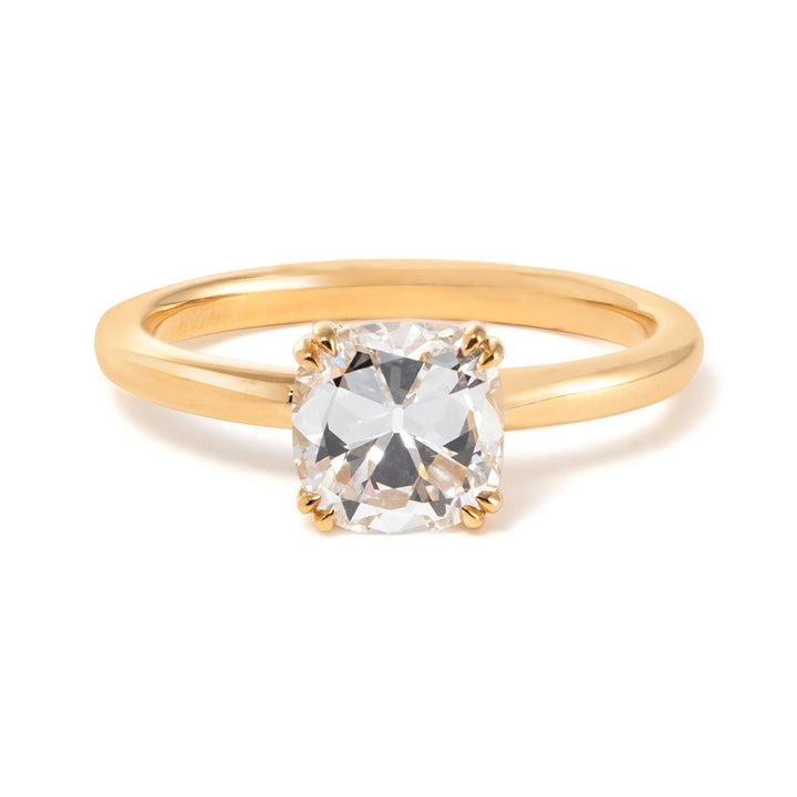 18k Yellow Gold 1.5 Carat Old Mine Cut Lab Diamond Double Prong Setting Vintage Solitaire Engagement Ring - FIORESE JEWELRY
